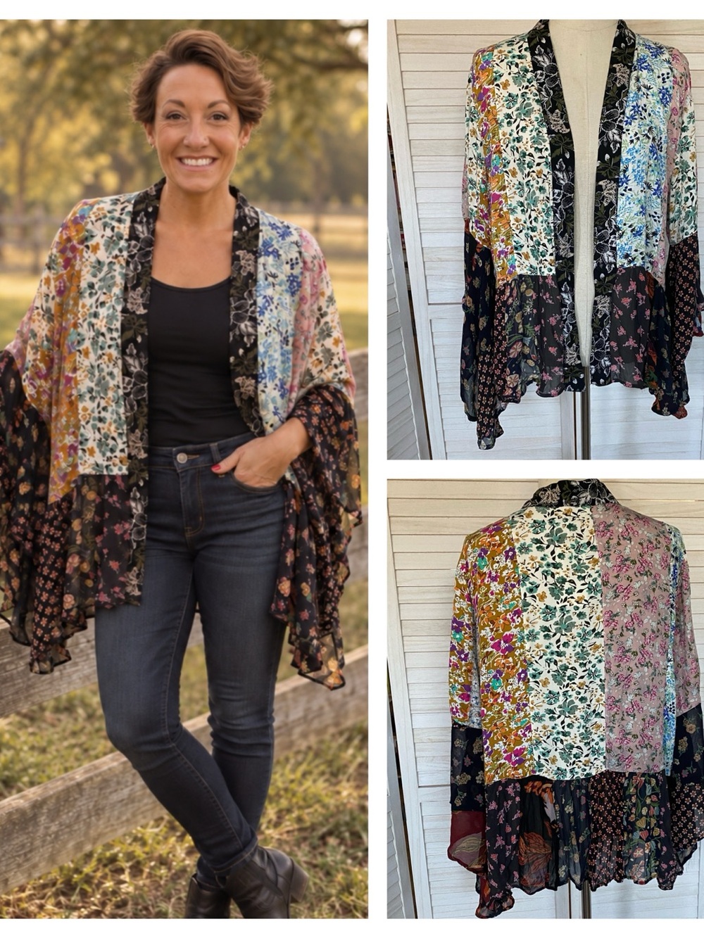 Young Threads Mixed Floral Open-Front Kimono SZ M NWT Boho CottageCore